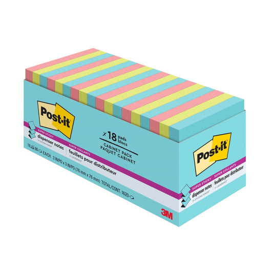 Post-it Super Sticky Dispenser Notes - 3" x 3" - Supernova Neons Collection - 18 Pack