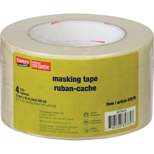 Staples Masking Tape - 18mm x 55m - 4 Pack