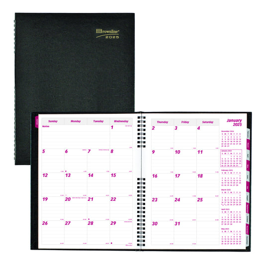 Brownline 2025 CoilPro Monthly Planner Hard Cover 14 Months - 11" x 8-1/2" - Black - English
