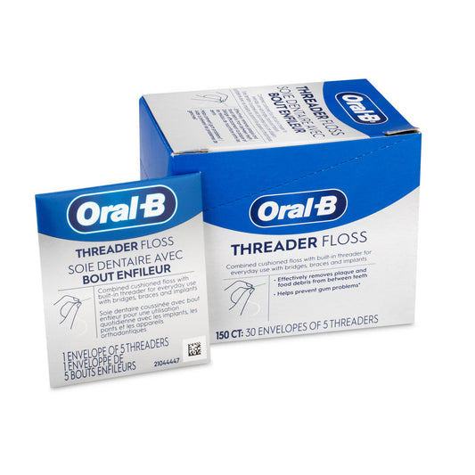 Glide Threader Floss – 150-Count (30 Envelope Packs × 5 Threader-Floss Units) for Bridges, Braces & Implants