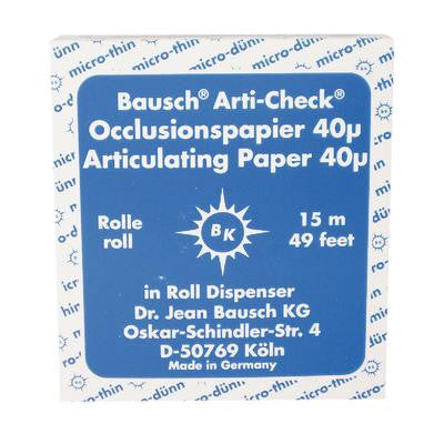 Papier articulé Bausch Micro-Thin .0016" (40 microns) BLEU, rouleau de 16 mm x 15 mètres.
