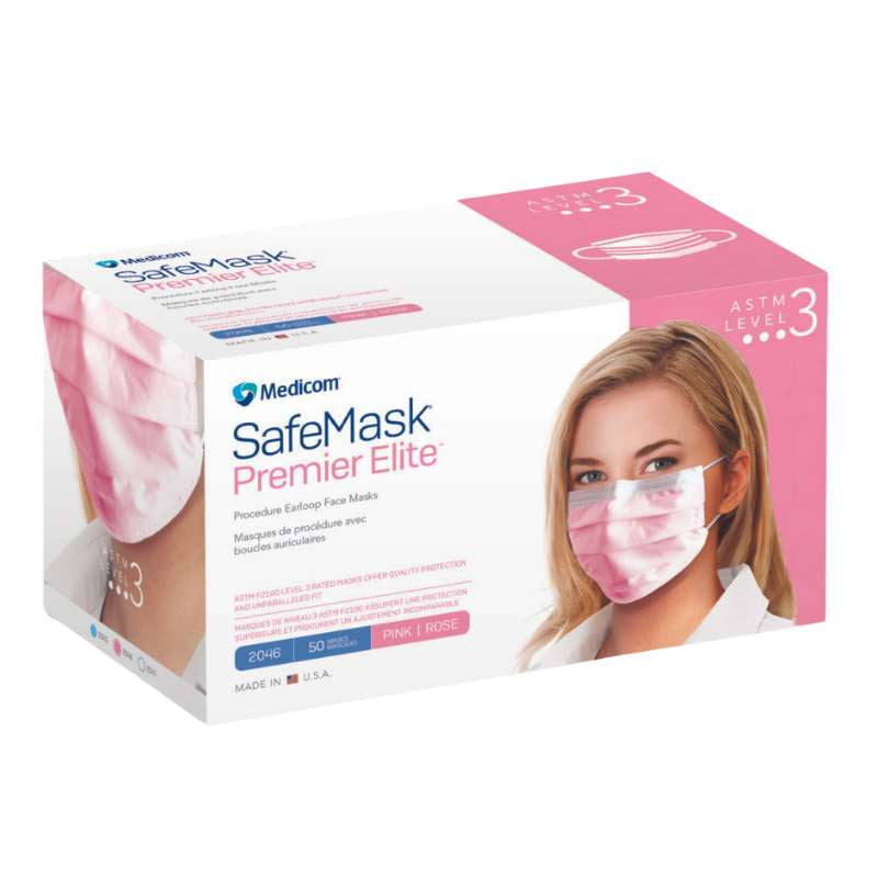 Medicom SafeMask® Premier Elite™ Earloop Mask Level 3 PINK - CASE (500 pieces) - D2D HealthCo.