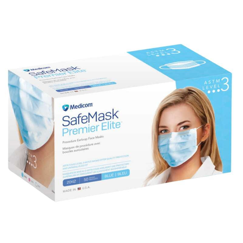 Medicom SafeMask® Premier Elite™ Earloop Mask Level 3 BLUE - CASE (500 pieces) - D2D HealthCo.