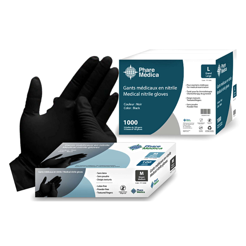 Phare Medica Gants Nitrile Noir - CASE (1000 Gants) 