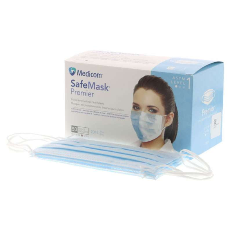 Medicom SafeMask® Premier™ Earloop Mask Level 1 BLUE - CASE (500 pieces) - D2D HealthCo.
