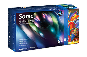 Aurelia Sonic Nitrile Exam Gloves: Large 300/Bx. 2.2mm Thickness, Indigo Blue