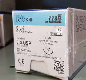 Sutures. Silk Thread. 778B 3-0 18" C-26 1/2 Circle 15mm 12/Pack