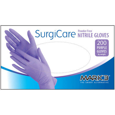 MARK3 SurgiCare Nitrile Exam Gloves, Powder Free, Medium, Purple, 200/Box.