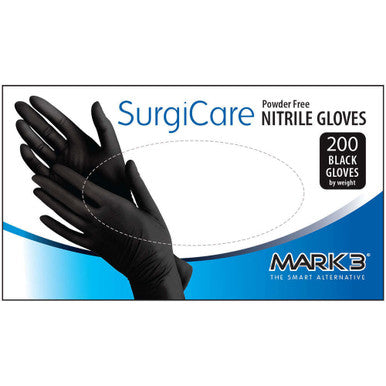 MARK3 SurgiCare Nitrile Exam Gloves, Powder Free, Small, Black, 200/Box.