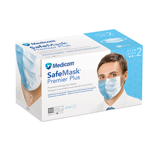 SafeMask Premier Plus Earloop 50/Box Blue Level 2