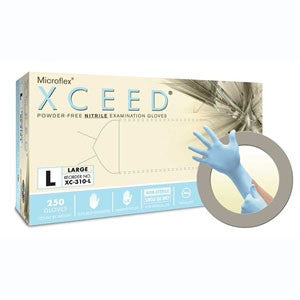 Guantes de examen de nitrilo Microflex XCEED: GRANDES, sin polvo, no estériles, 250/caja