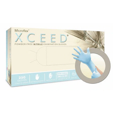 Guantes de examen de nitrilo Microflex XCEED: X-SMALL, no estériles, 250/caja, azules, en polvo