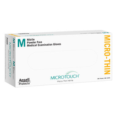 Guantes de examen de nitrilo microfinos Micro-Touch: medianos, 300/caja. Azul microfino