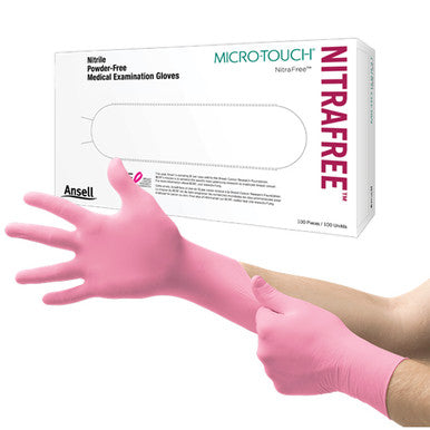 Micro-Touch NitraFree Nitrile, Medium Powder-Free Exam Gloves, Pink