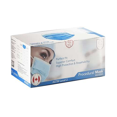 Canadian Made Procedural Face Masks   ASTM Level 2, 50/box - D2D HealthCo.